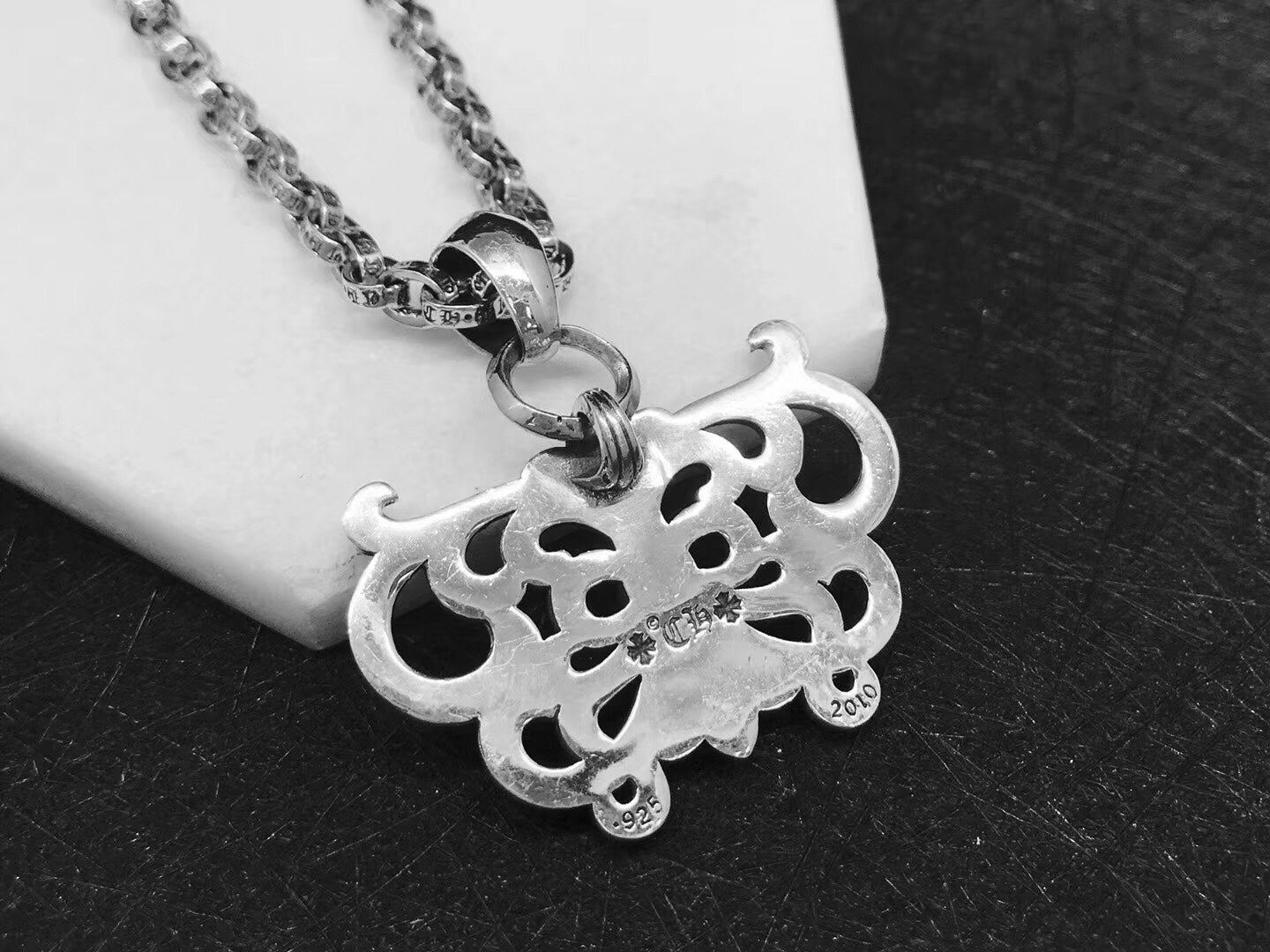 Gothic Emblem Pendant Necklace in Metal-Tone – Design 40 detail view