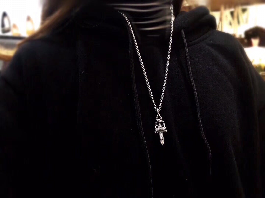 Dagger Pendant Necklace in Metal-Tone detail view