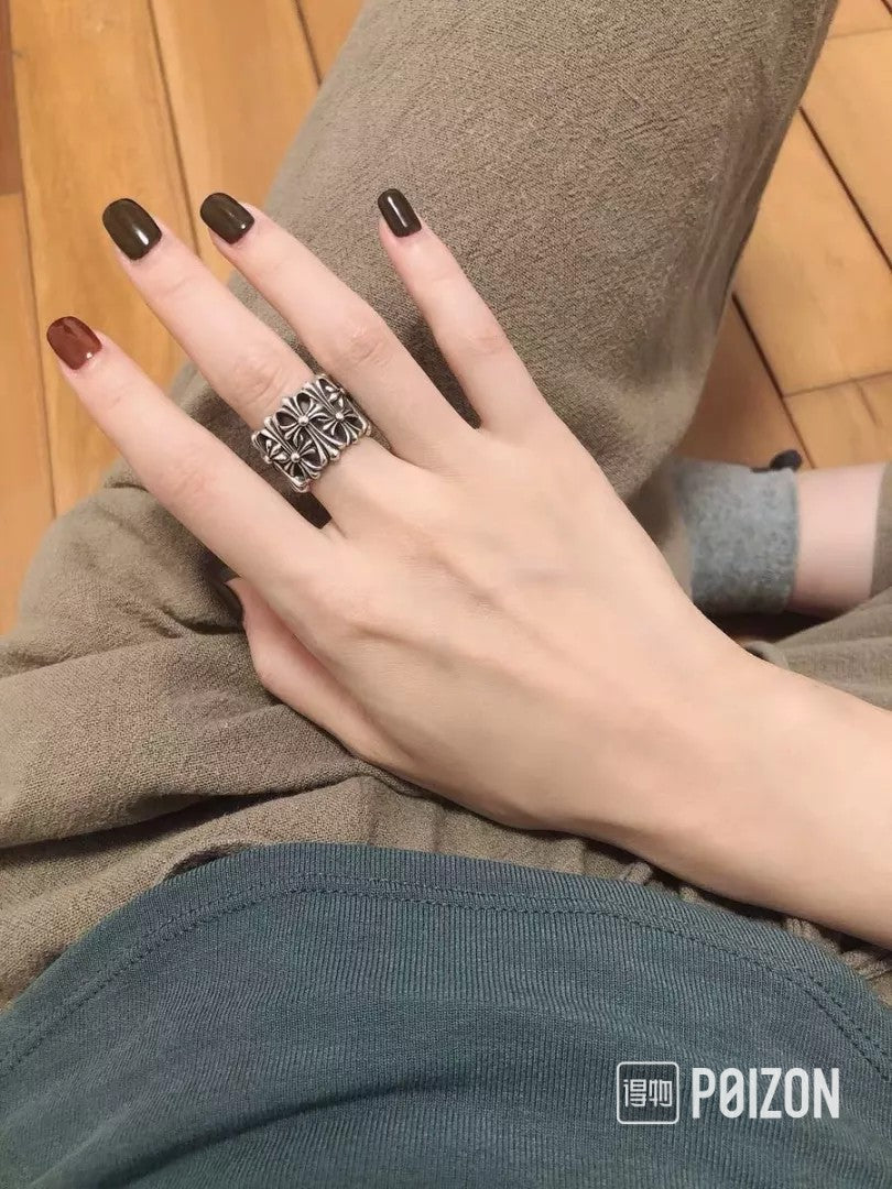 Gothic Cross Statement Ring in Antique Silver-Tone detail view