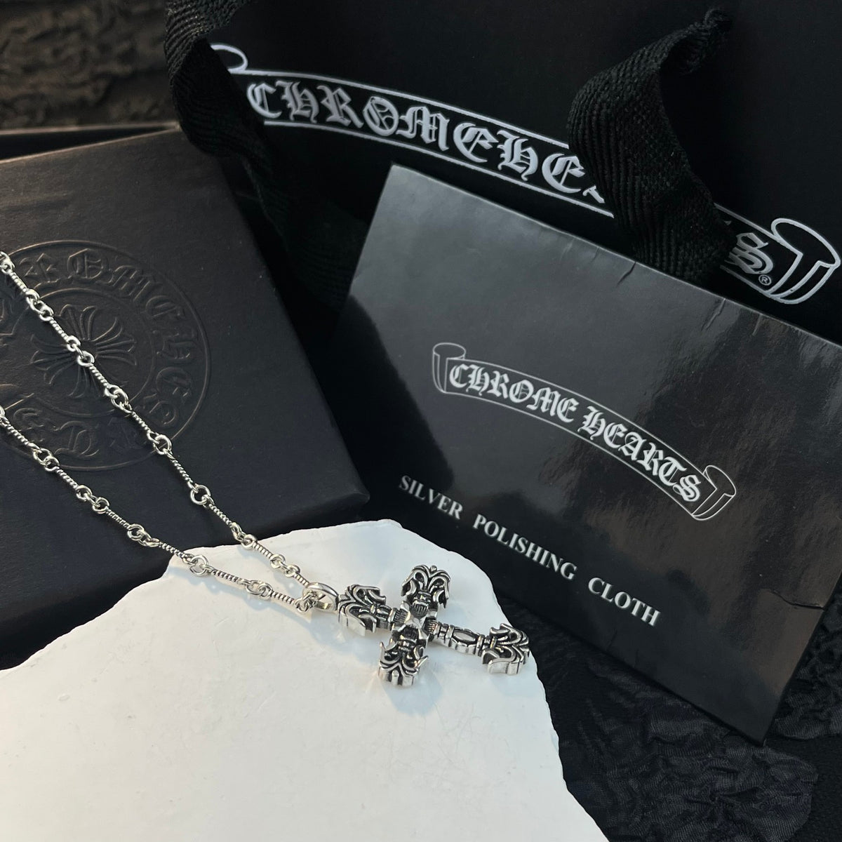 Gothic Emblem Pendant Necklace in Metal-Tone – Design 44 detail view