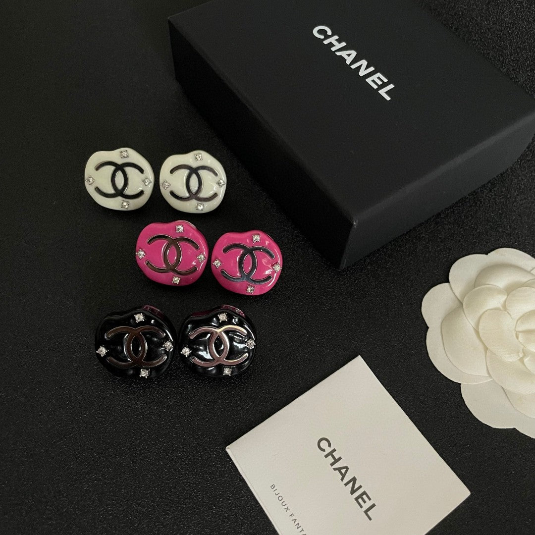Double-C Emblem Crystal-Accent Stud Earrings – Design 051 side detail