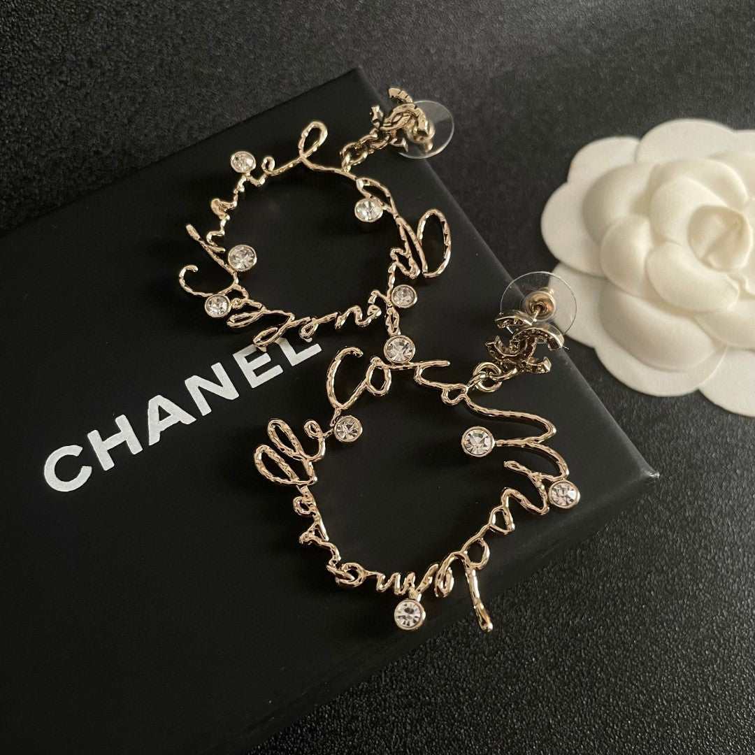 Double-C Emblem Statement Earrings in Polished Metal-Tone – Design 060 side detail