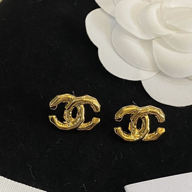 Letter Stud Earrings in Polished Metal-Tone – Design 015 detail view