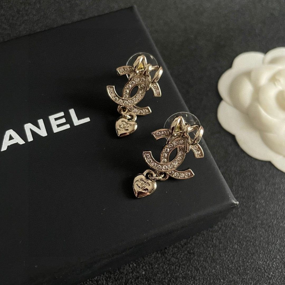Double-C Emblem Crystal-Accent Statement Earrings – Design 019 detail view