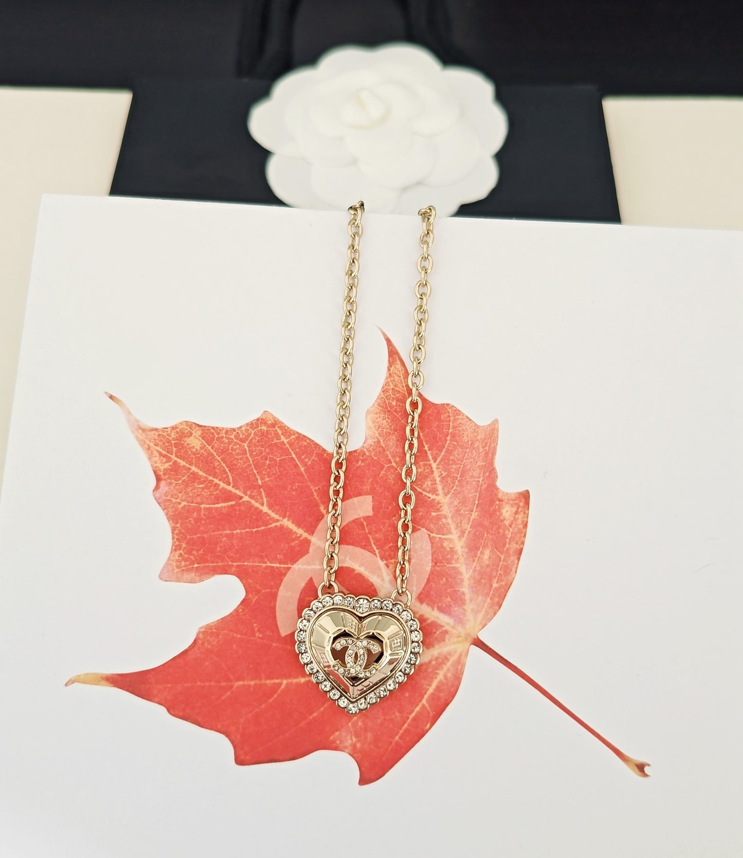 Heart Pendant Necklace in Gold-Tone – Heart Detail – Design 004 styled product view