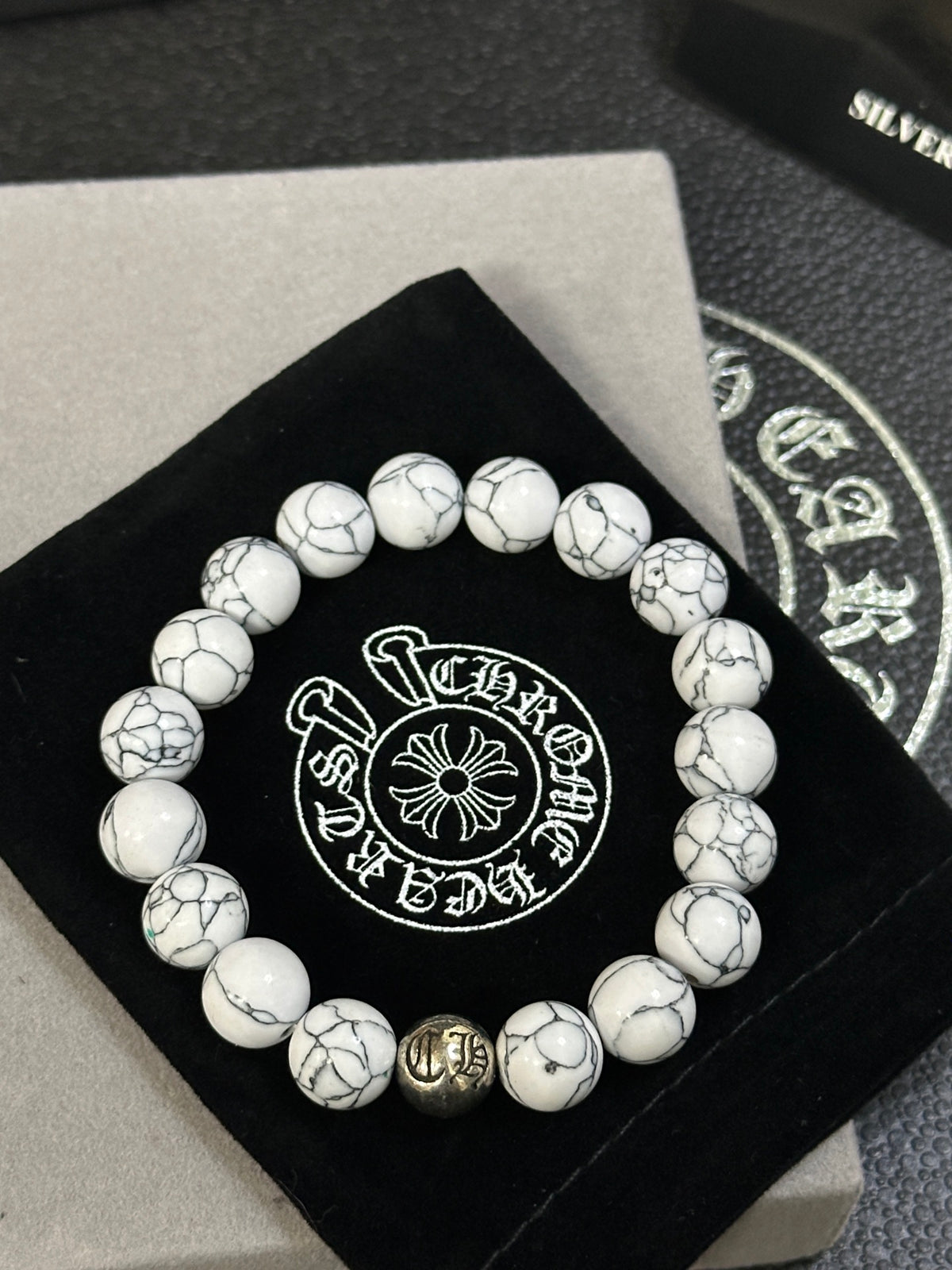 Gothic Emblem Beaded Bracelet in Antique Silver-Tone – Design 37 close-up detail