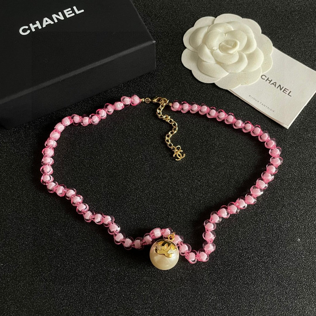 Double-C Emblem Pearl-Detail Pendant Necklace – Pearl Detail – Design 010 detail view