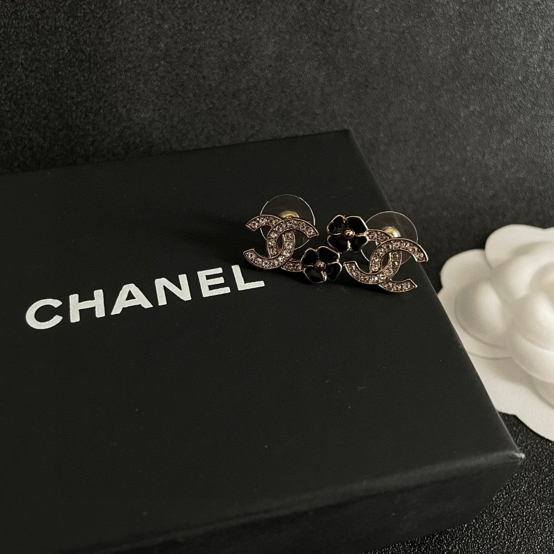 Camellia Stud Earrings in Polished Metal-Tone – Camellia Detail – Design 049 detail view