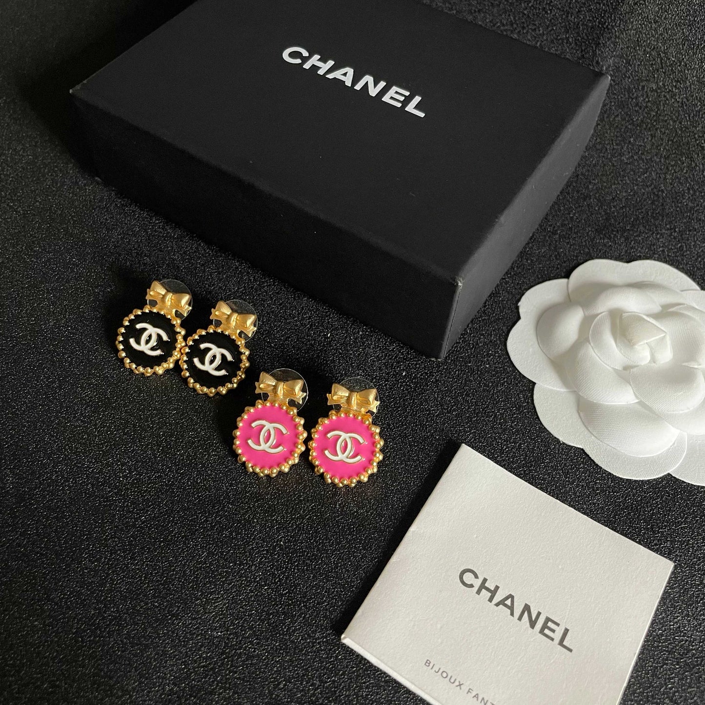 Double-C Emblem Stud Earrings in Polished Metal-Tone – Design 208 side detail