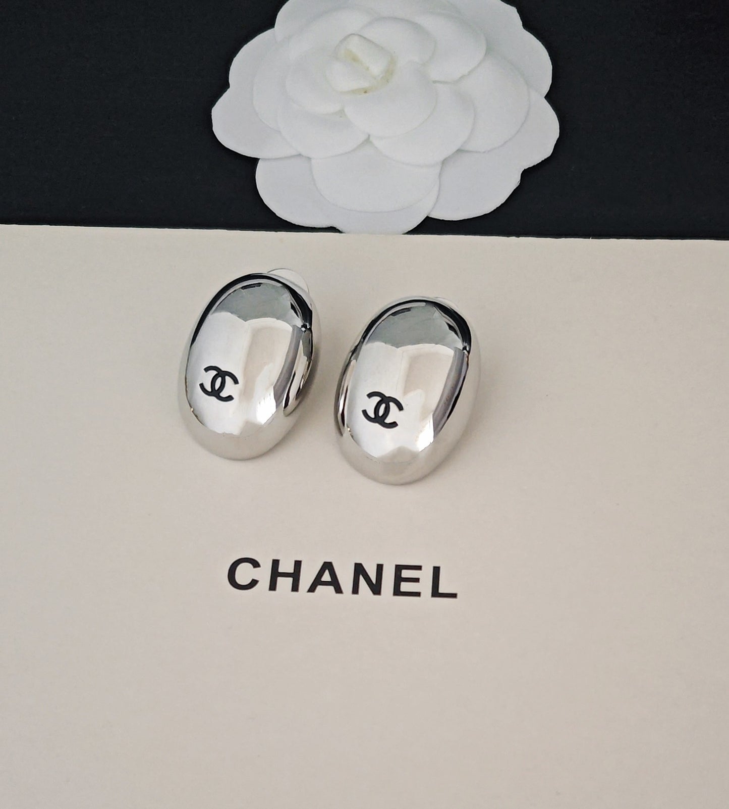Signature Emblem Stud Earrings in Gold-Tone – White Detail styled product view