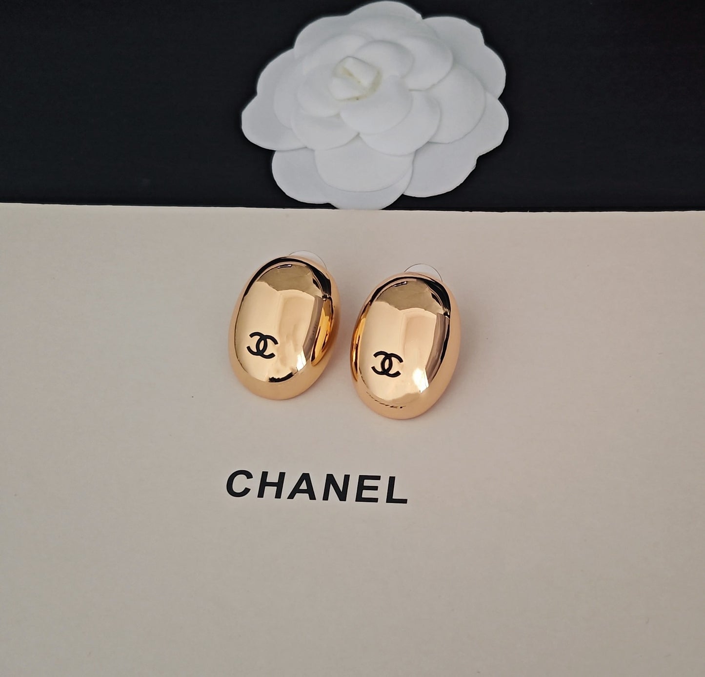 Signature Emblem Stud Earrings in Gold-Tone – Design 003 styled product view