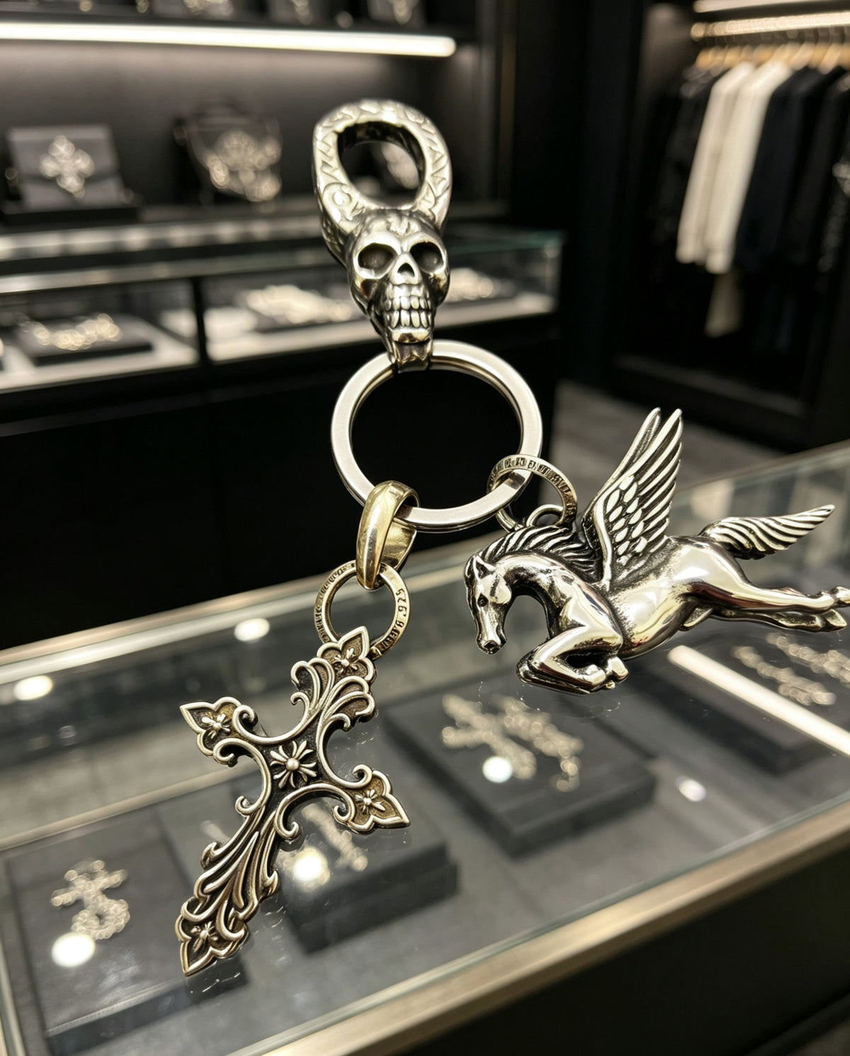 Cross Keychain in Antique Silver-Tone – Design 05 styled product view