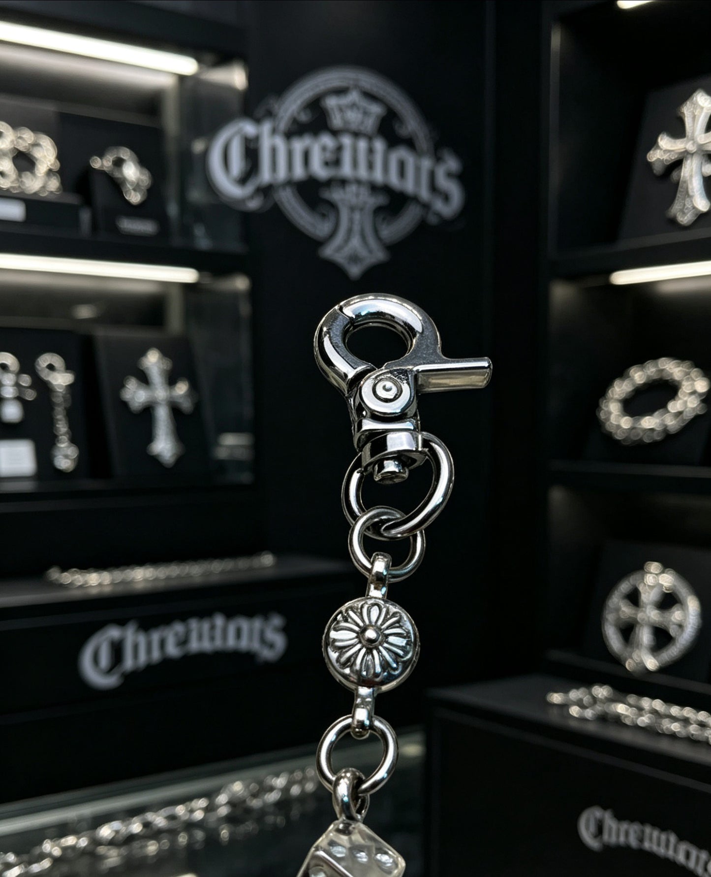 Floral Cross Multi-Use Chain Accessory – Dice Detail styled product view