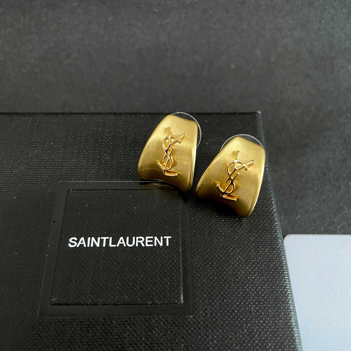 Signature Emblem Stud Earrings in Silver-Tone – Design 023 detail view