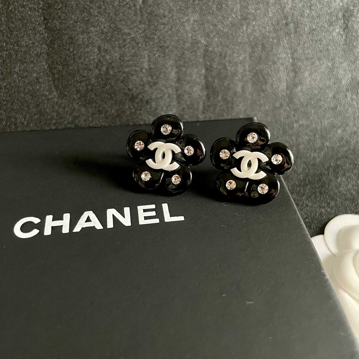 Camellia Stud Earrings in Polished Metal-Tone – Camellia Detail – Design 030 detail view