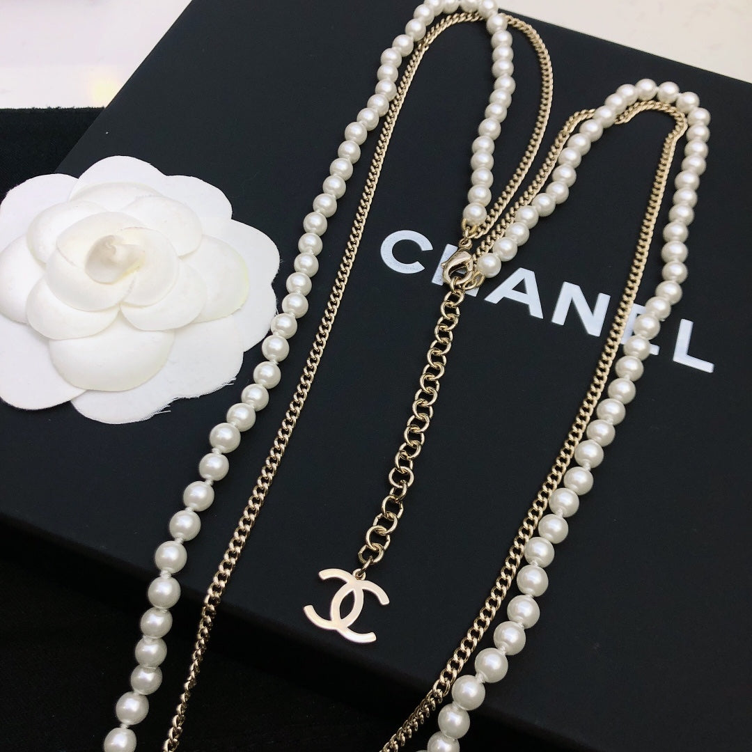Double-C Emblem Pendant Necklace in Polished Metal-Tone – Design 004 front product view