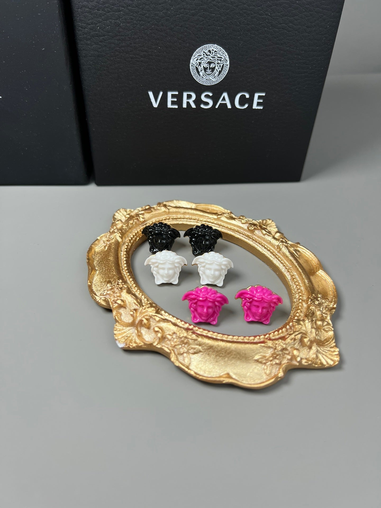 Statement Emblem Stud Earrings in Black-Tone – Streetwear – Design 03 detail view