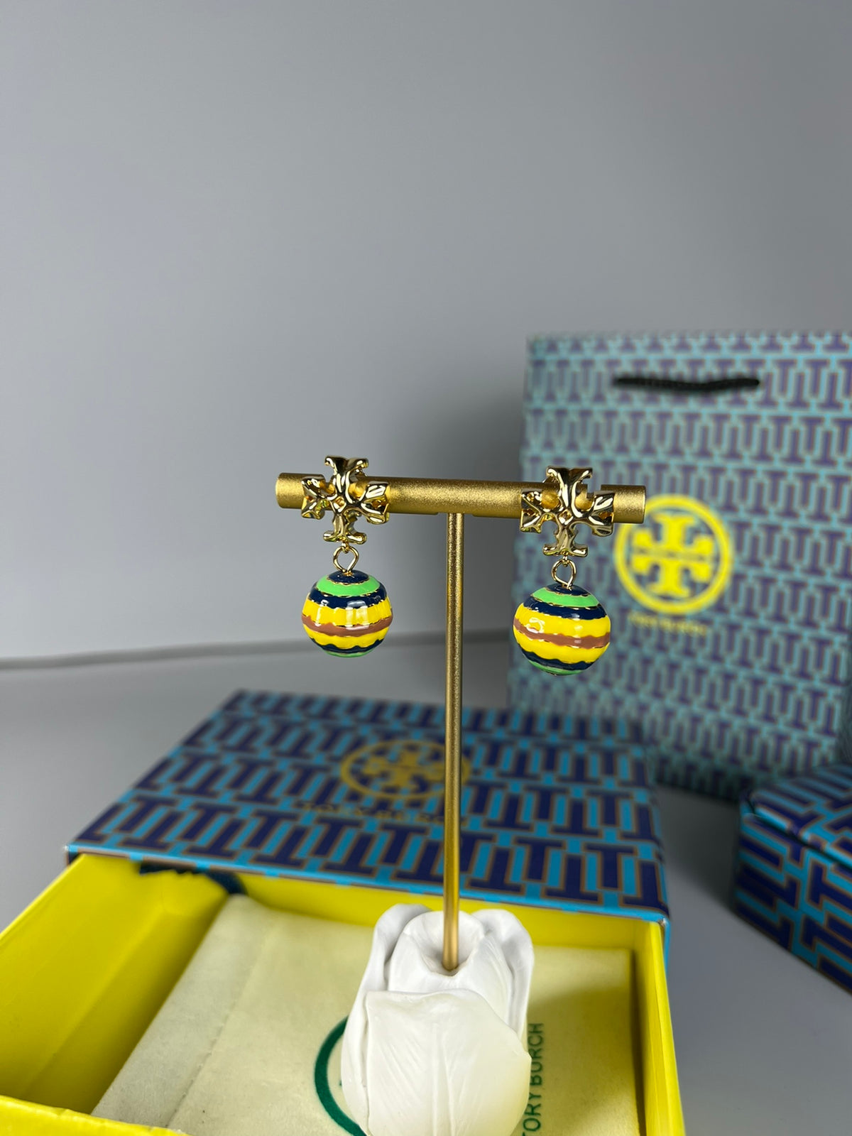 Signature Emblem Stud Earrings in Polished Metal-Tone – Design 011 styled product view