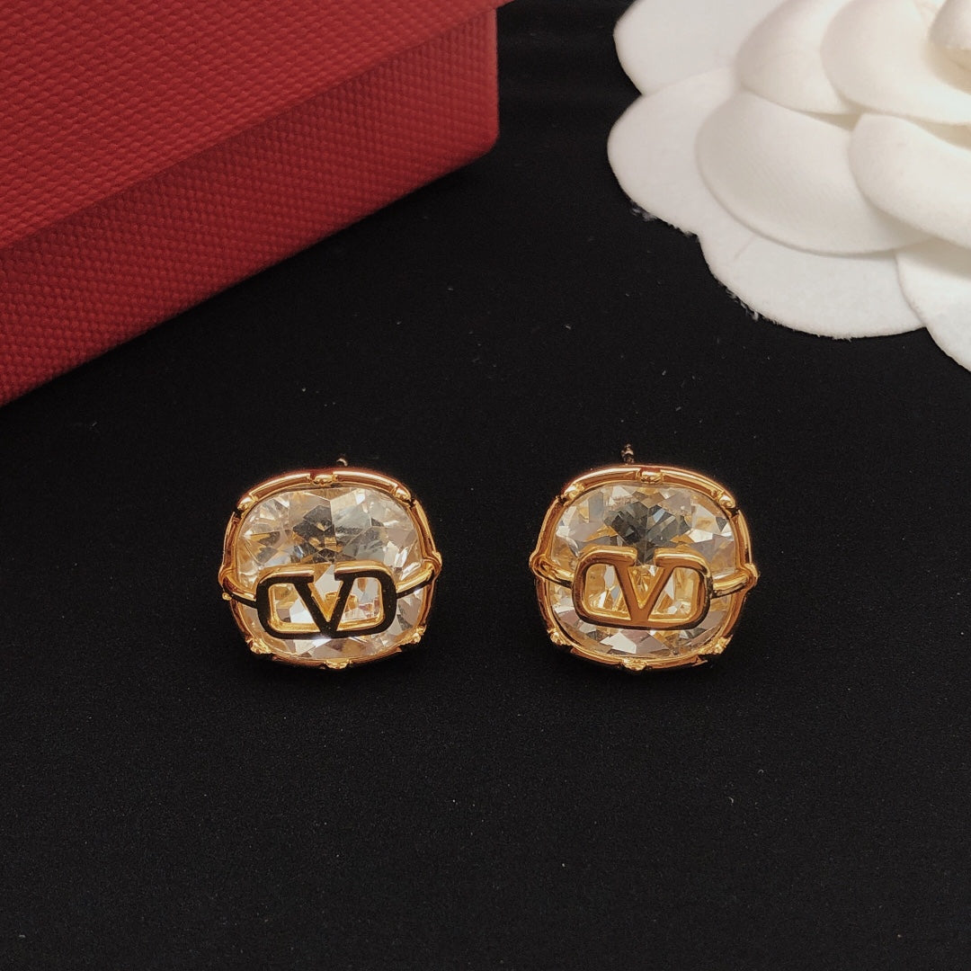 Signature Emblem Crystal-Accent Stud Earrings – White main product view