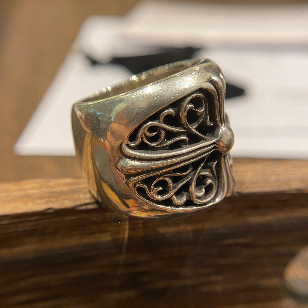 Gothic Emblem Statement Ring in Metal-Tone – Design 06 front product view