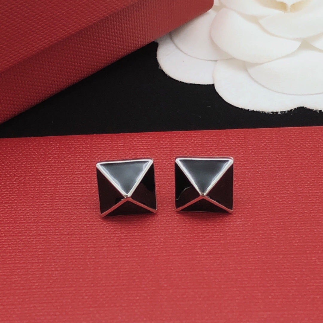 Signature Emblem Stud Earrings in Gold-Tone – Black front view