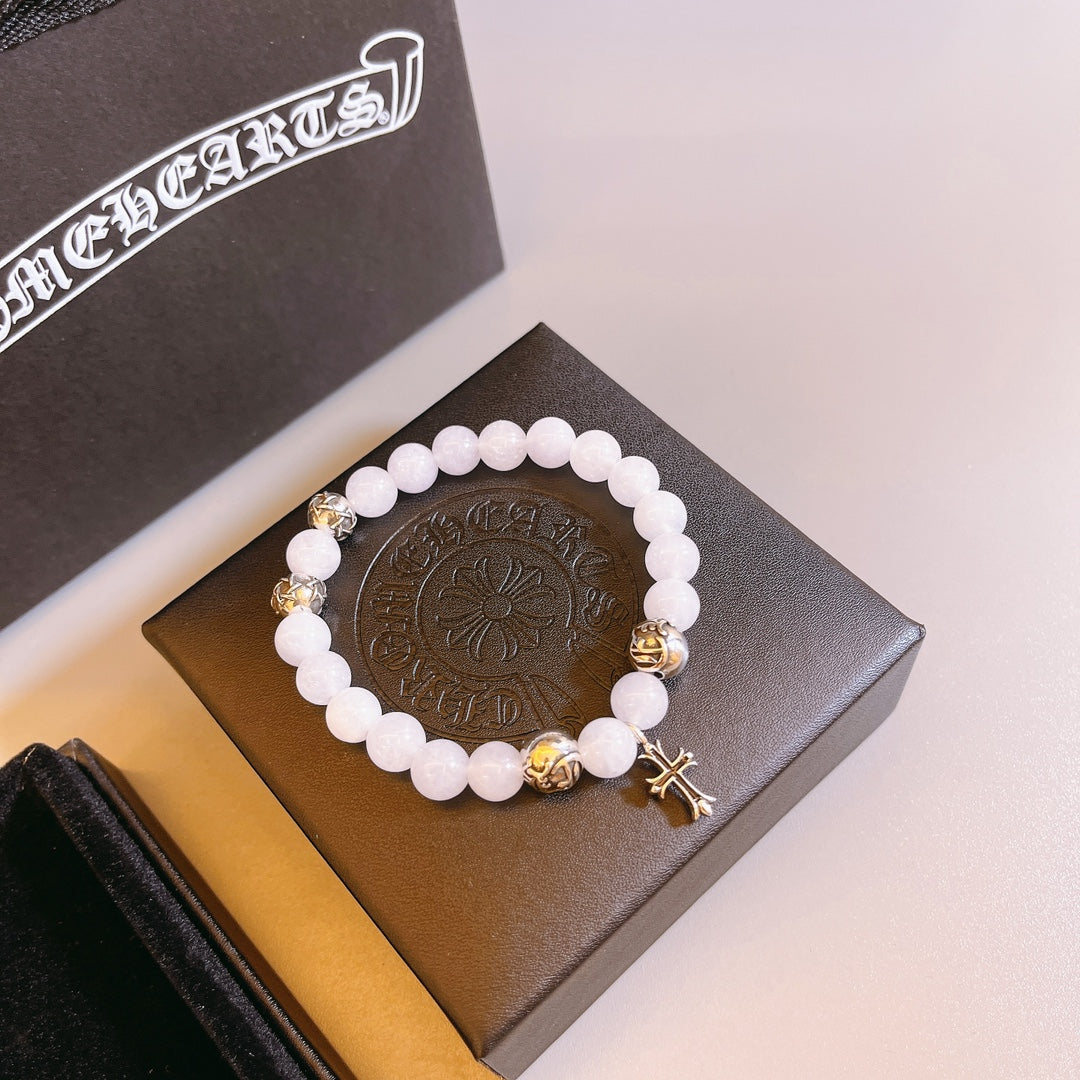 Gothic Emblem Beaded Bracelet in Antique Silver-Tone – Design 38 front product view