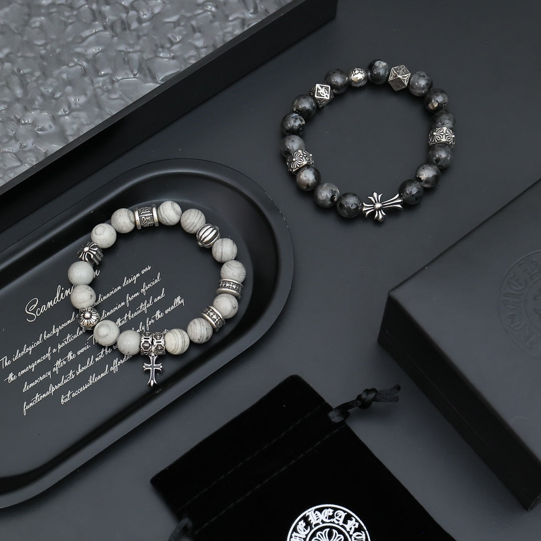 Gothic Emblem Beaded Bracelet in Antique Silver-Tone – Design 07 styled product view