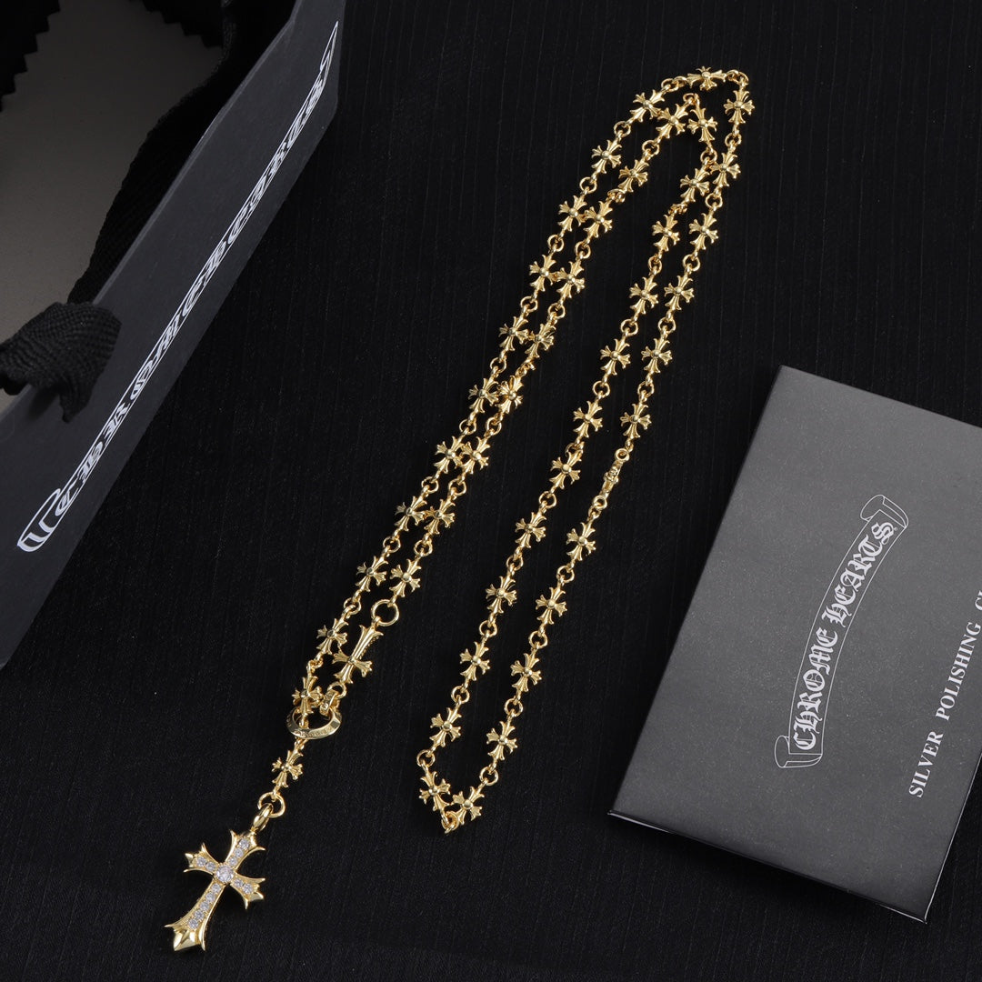 Gothic Emblem Pendant Necklace in Metal-Tone – Design 42 front product view
