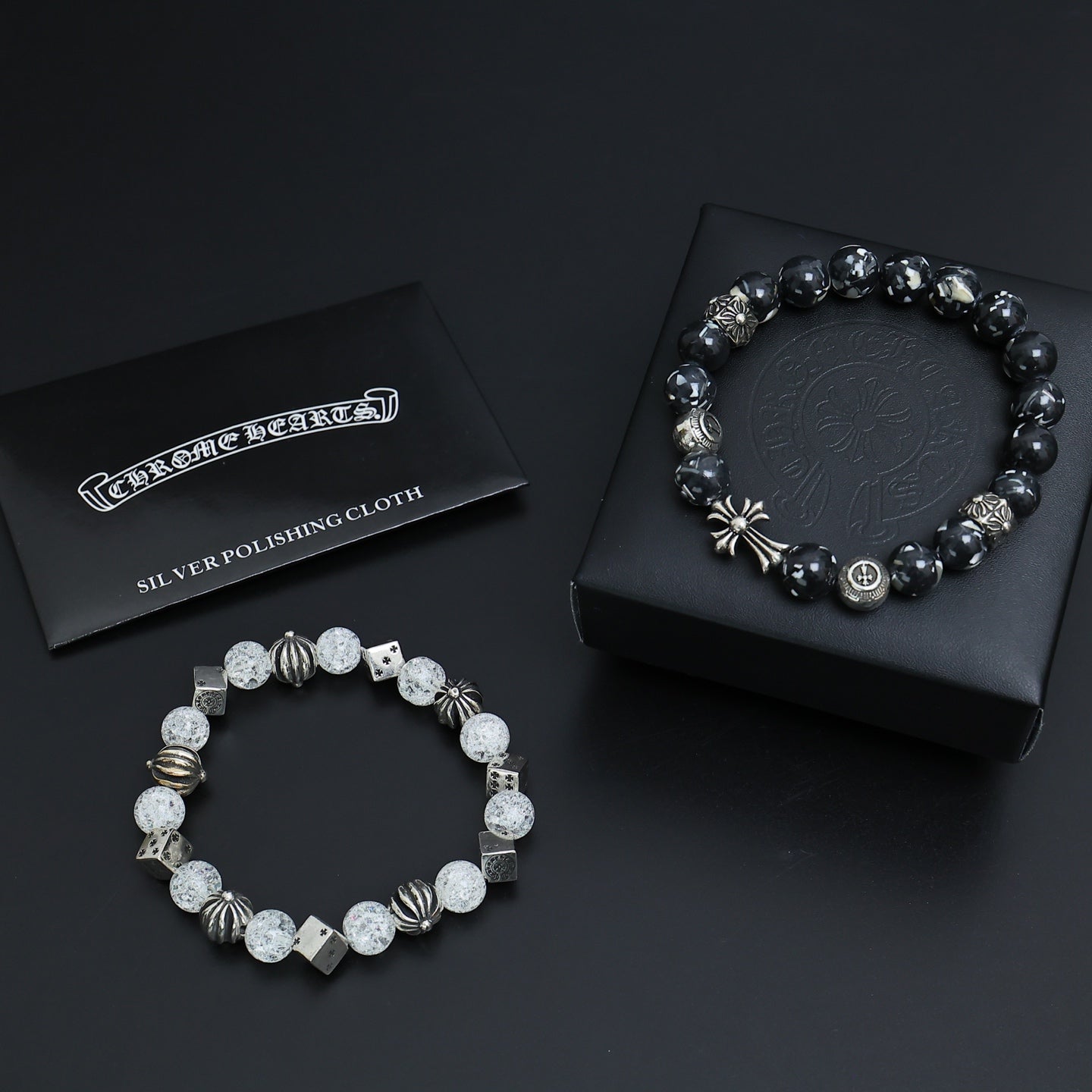 Gothic Emblem Beaded Bracelet in Antique Silver-Tone – Design 21 styled product view