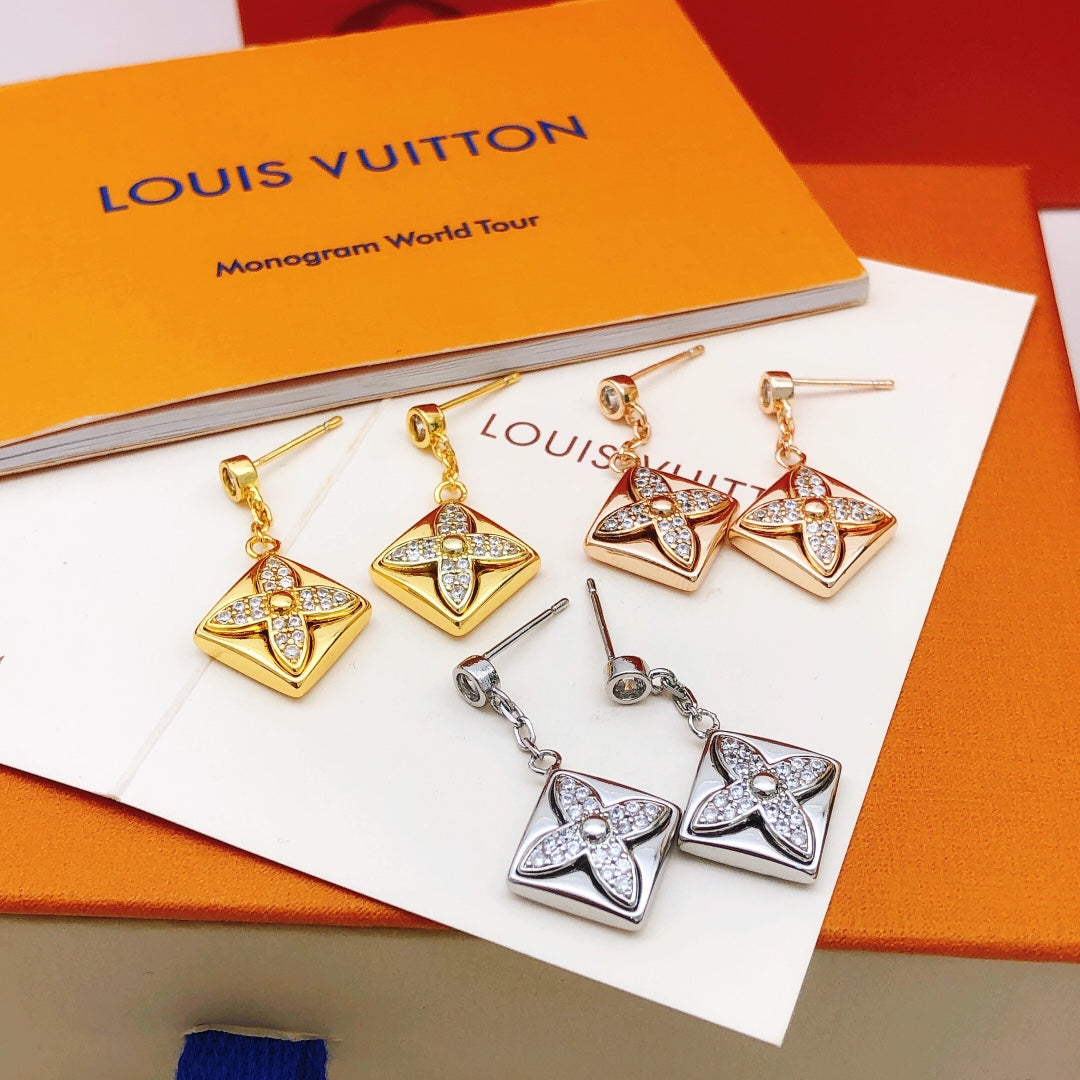 Geometric Emblem Stud Earrings in Gold-Tone – Design 036 main product view
