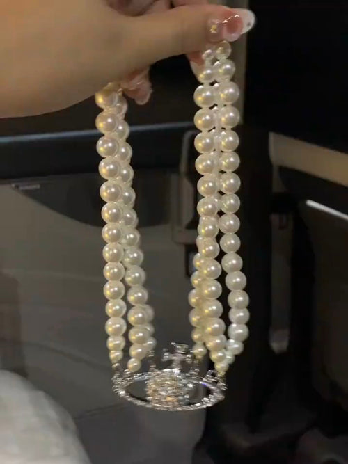 Orb Pendant Necklace in Polished Metal-Tone – Pearl Detail – Design 008 main product view