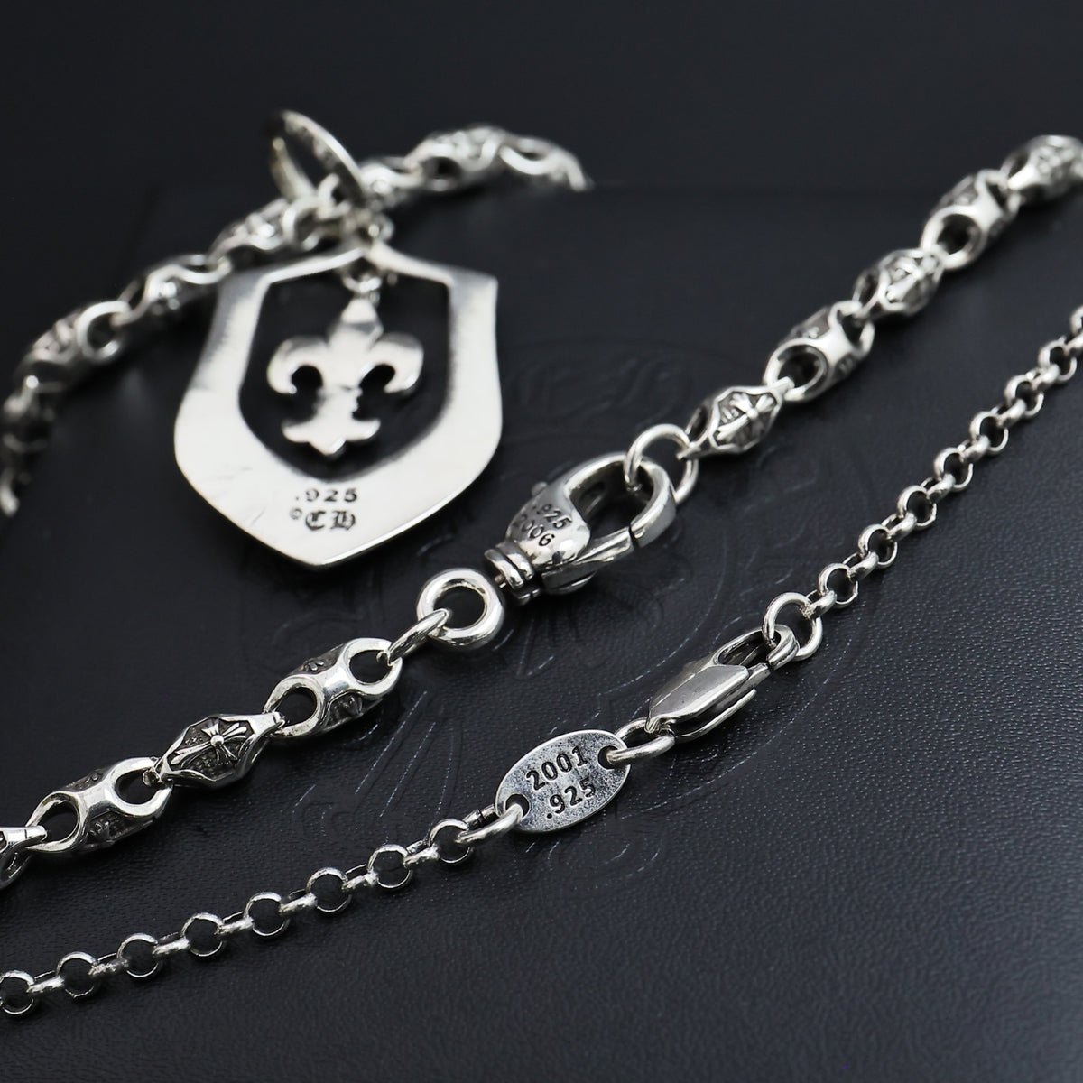Gothic Emblem Pendant Necklace in Antique Silver-Tone – Design 22 styled product view