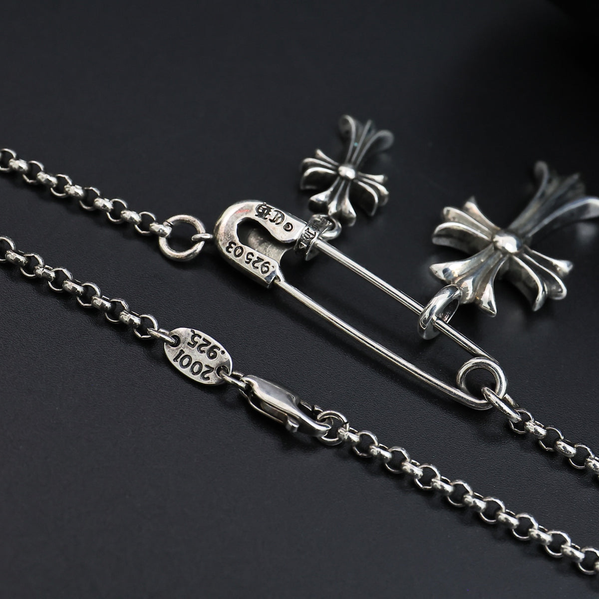 Gothic Emblem Pendant Necklace in Antique Silver-Tone – Design 19 styled product view