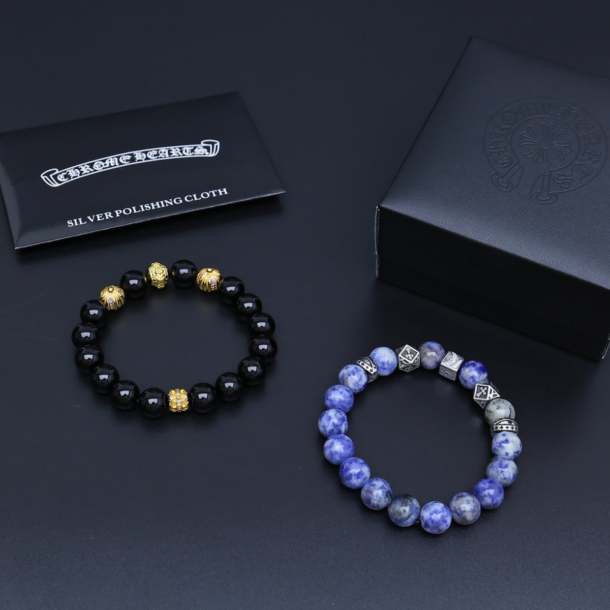 Gothic Emblem Beaded Bracelet in Antique Silver-Tone – Design 17 styled product view