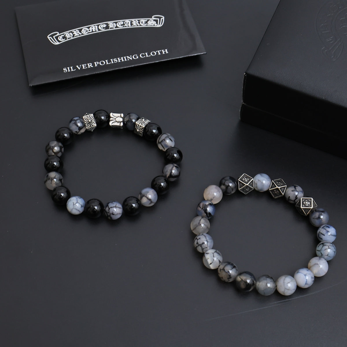 Gothic Emblem Beaded Bracelet in Antique Silver-Tone – Design 12 styled product view