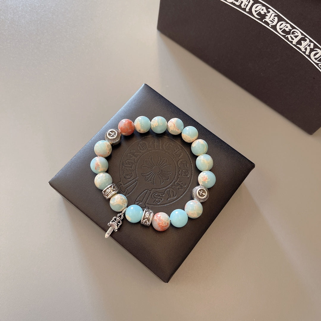 Gothic Emblem Beaded Bracelet in Antique Silver-Tone – Design 43 main product view