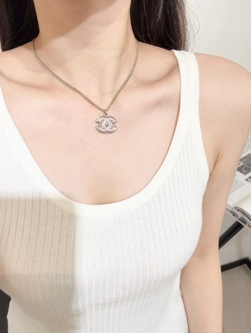Signature Emblem Pendant Necklace in Gold-Tone – Pink Detail – Design 004 detail view