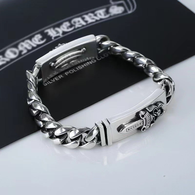 Cross Cuban-Link Bracelet in Metal-Tone close-up detail