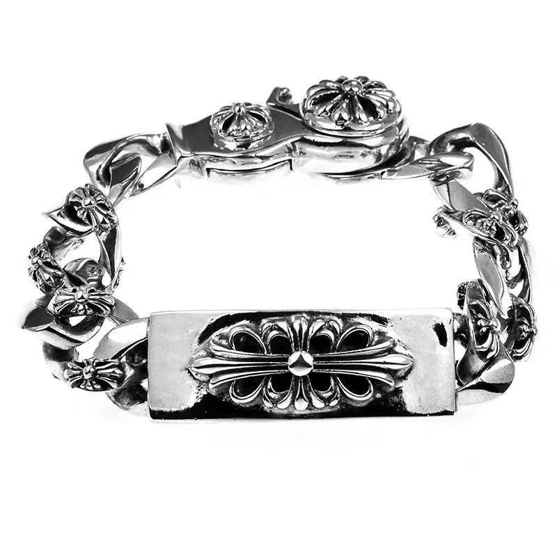 Cross Statement Bracelet in Antique Silver-Tone – Design 04 styled product view