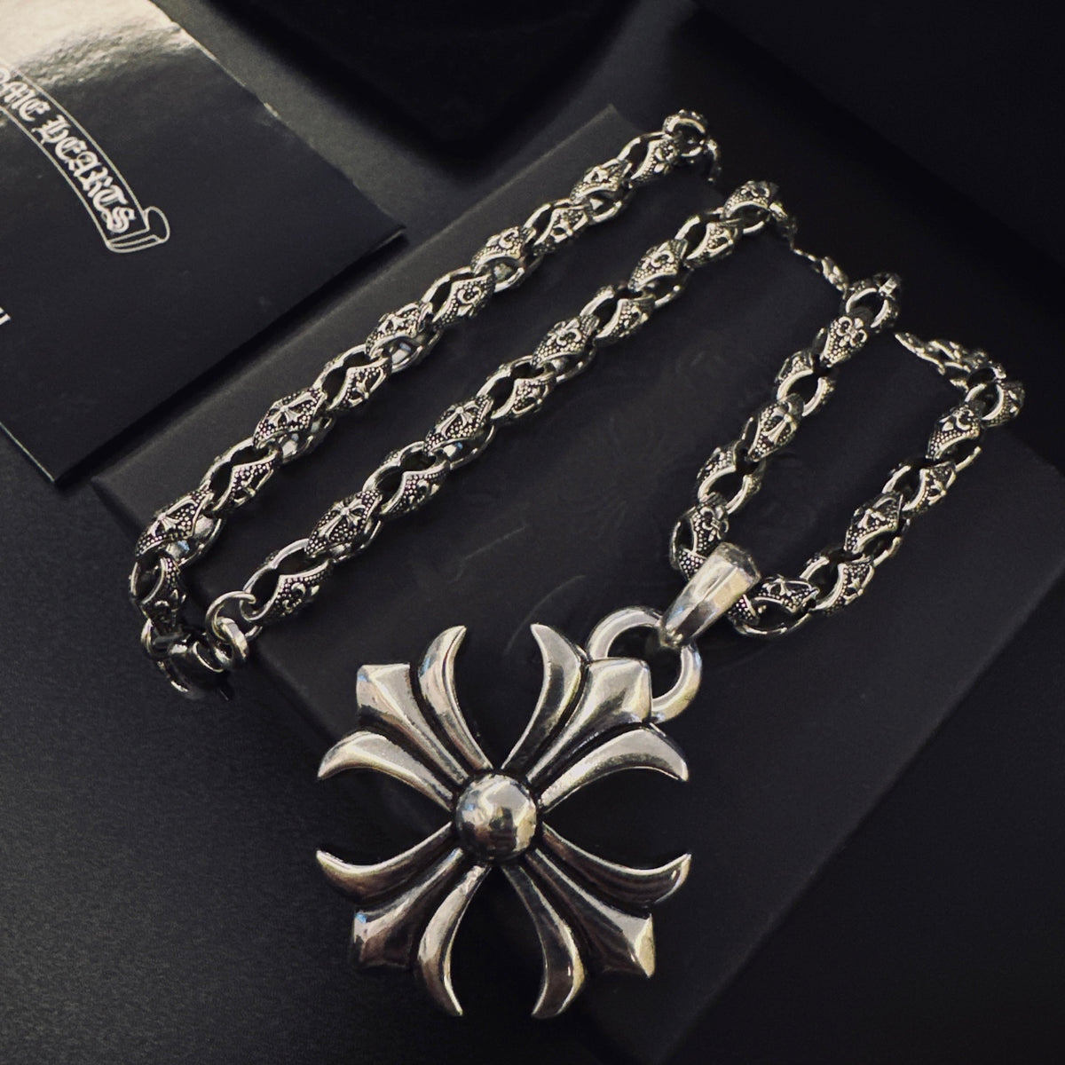 Cross Pendant Necklace in Antique Silver-Tone – Design 11 detail view