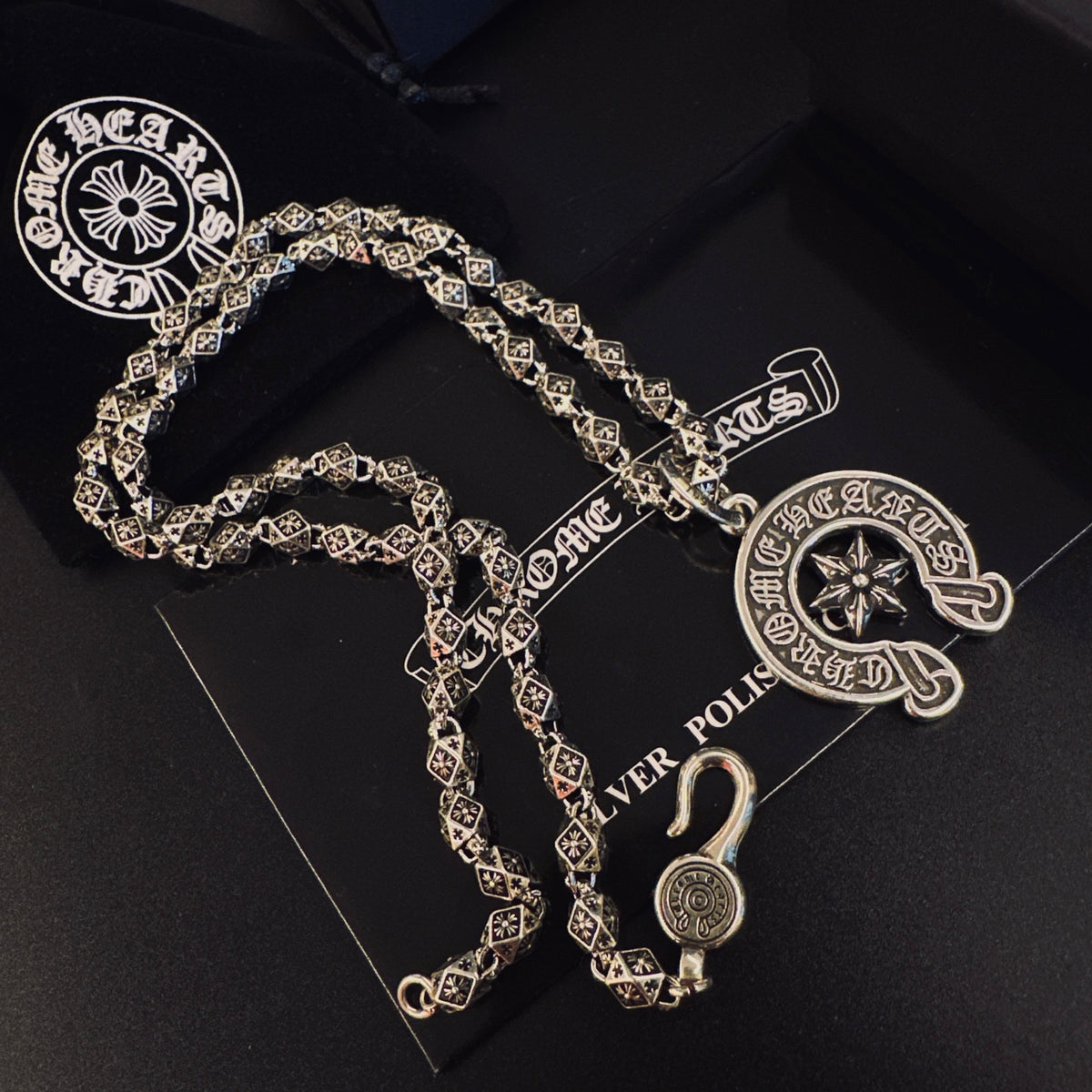 Gothic Emblem Pendant Necklace in Metal-Tone – Design 39 front product view