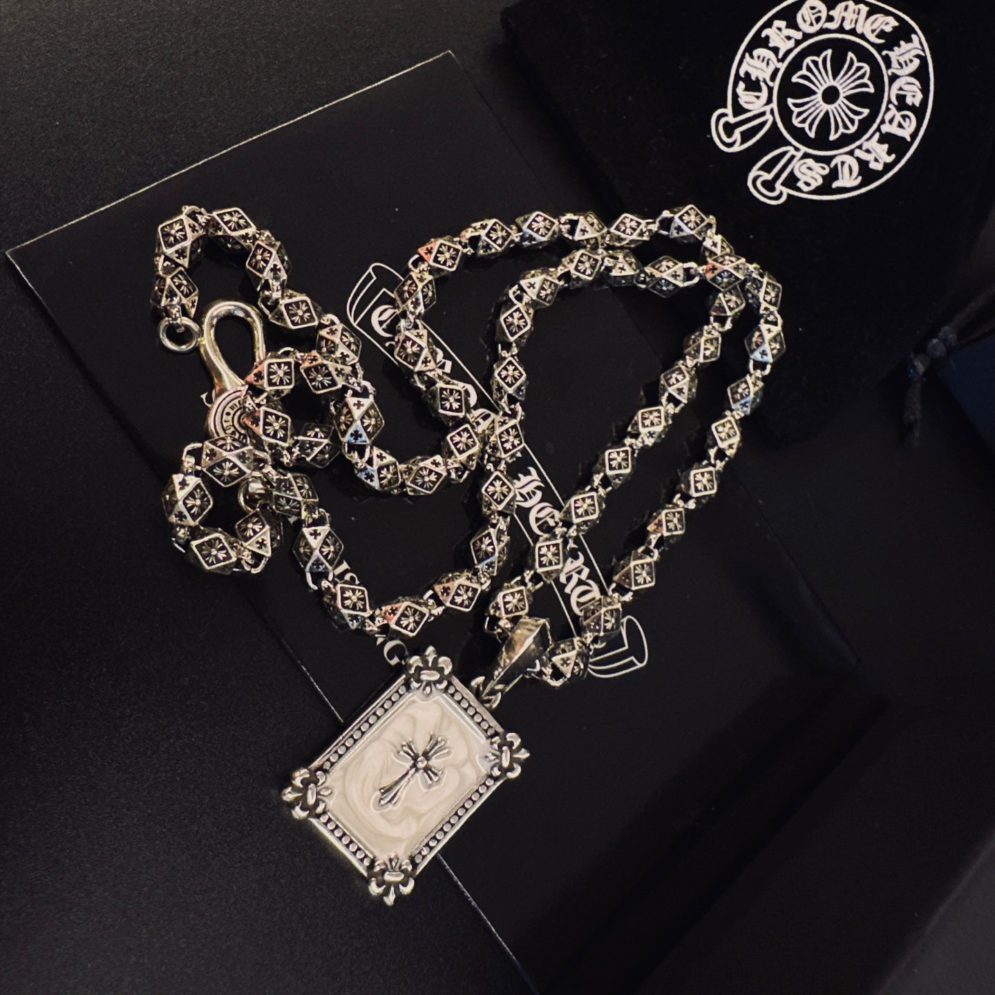 Gothic Emblem Pendant Necklace in Metal-Tone – Design 32 front product view