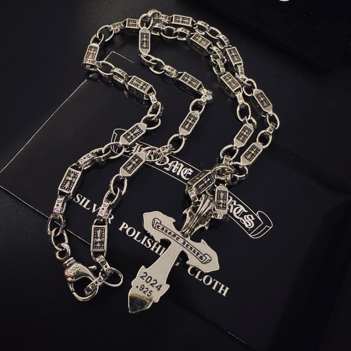 Gothic Emblem Pendant Necklace in Antique Silver-Tone – Design 11 detail view
