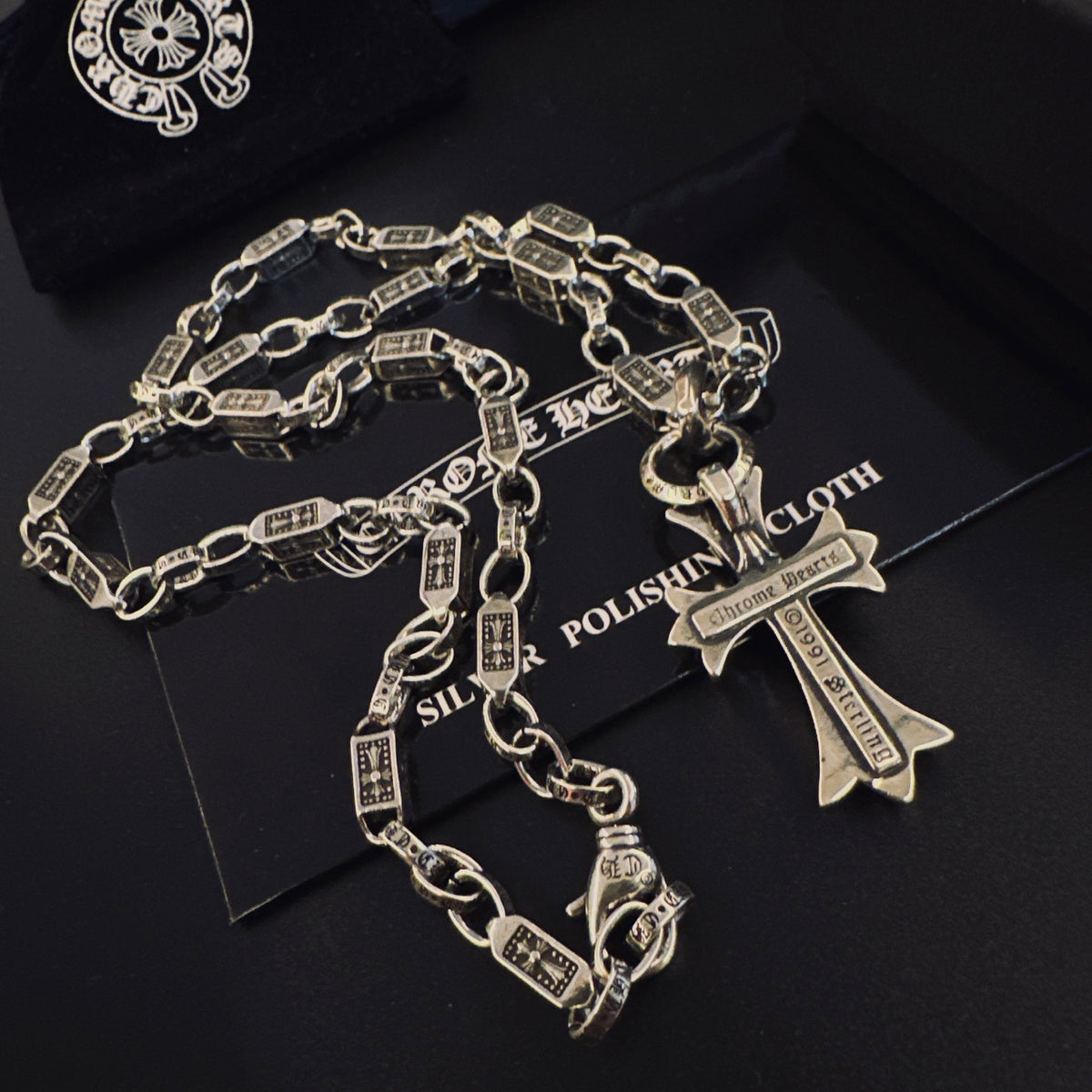 Gothic Emblem Pendant Necklace in Antique Silver-Tone – Design 07 detail view