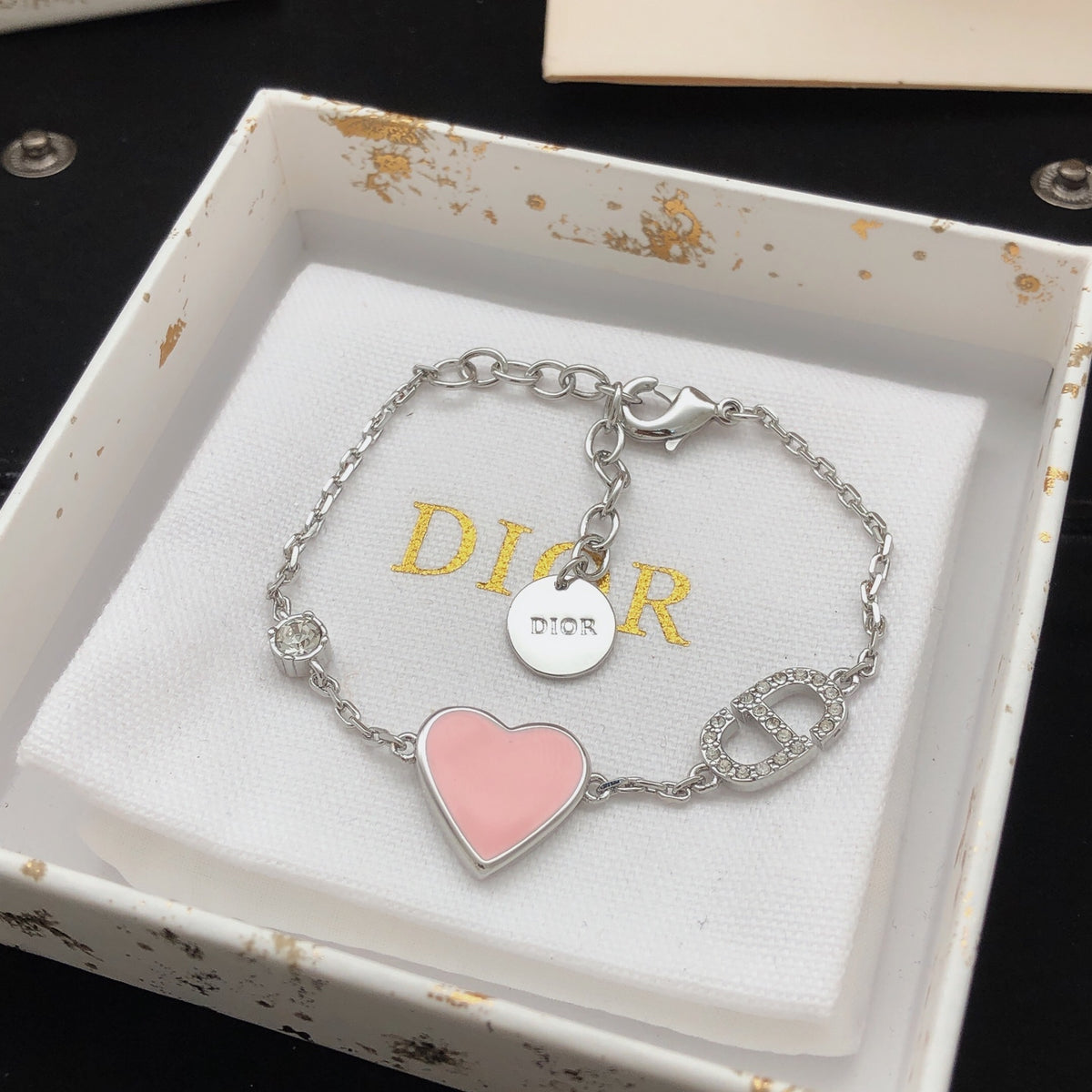 Heart Motif Statement Bracelet in Polished Metal-Tone – Design 003 close-up detail