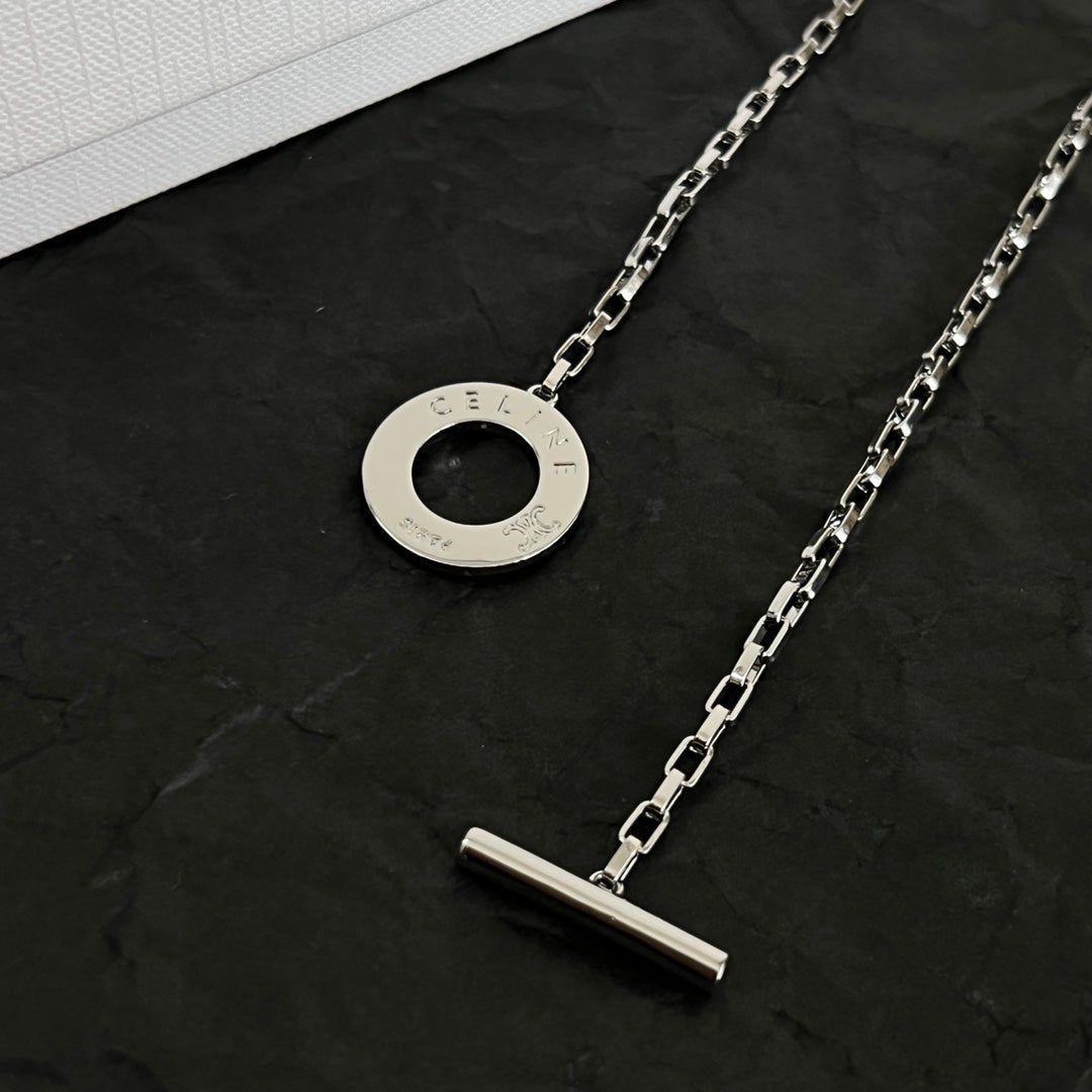 Signature Emblem Pendant Necklace in Polished Metal-Tone – Design 01 styled detail