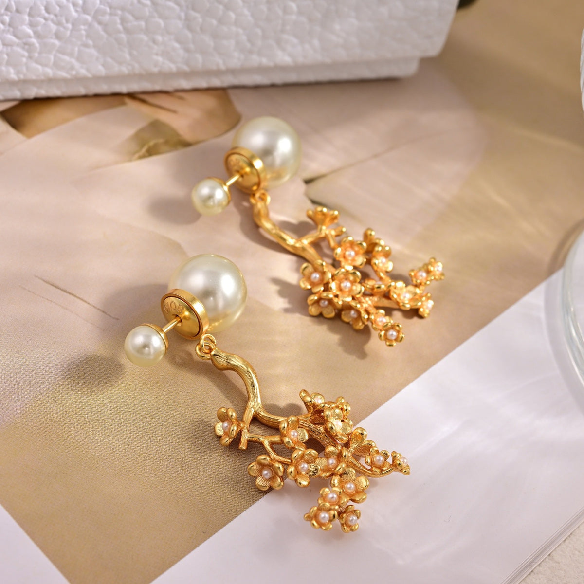 Graphic Letter Motif Statement Earrings in Polished Metal-Tone – Design 015 close-up detail