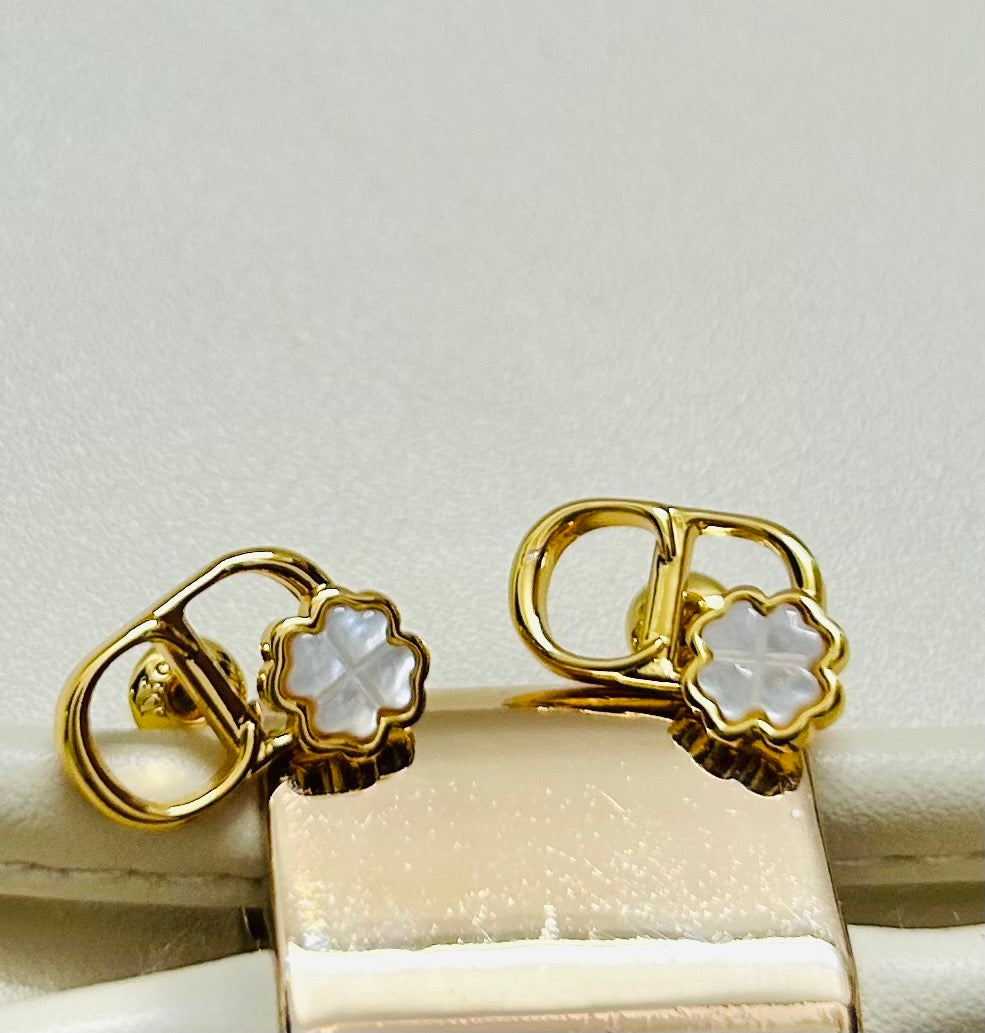Graphic Letter Motif Statement Earrings in Polished Metal-Tone – Design 014 styled view