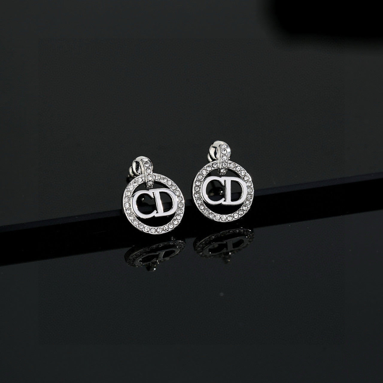 Graphic Letter Motif Statement Earrings in Polished Metal-Tone – Design 010 detail view