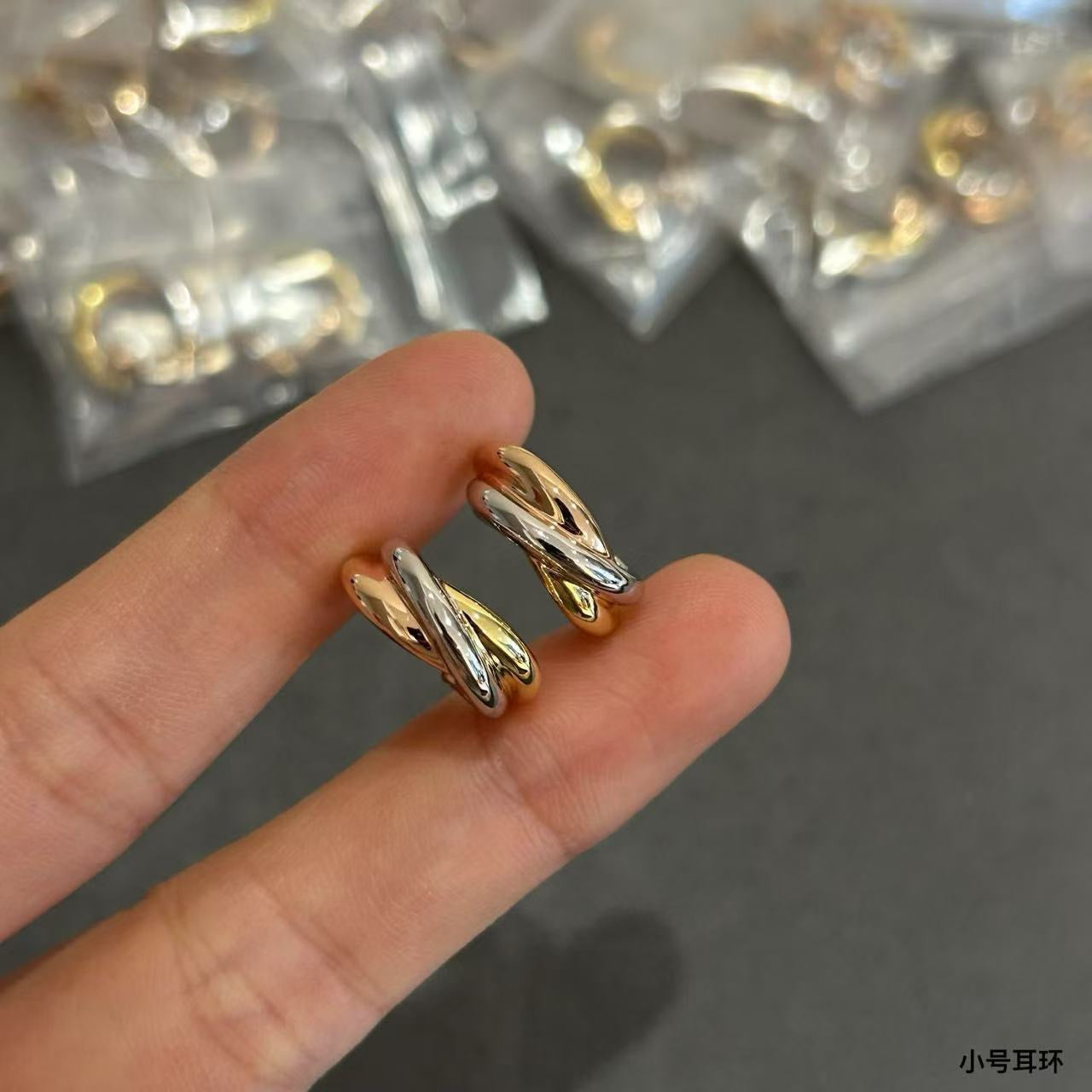 Triple-Ring Motif Earrings in Polished Metal-Tone – Design 01 main product view